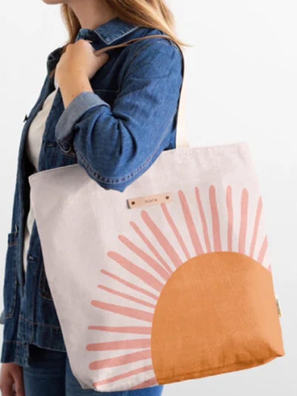 MINTED. Canvas Tote with Orange Sunburst and Cream Background